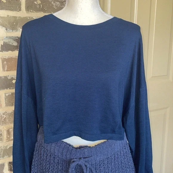 Double Zero Indigo Blue Cropped Top Dolman Sleeve Oversized Size Spicy Small - Picture 2 of 8